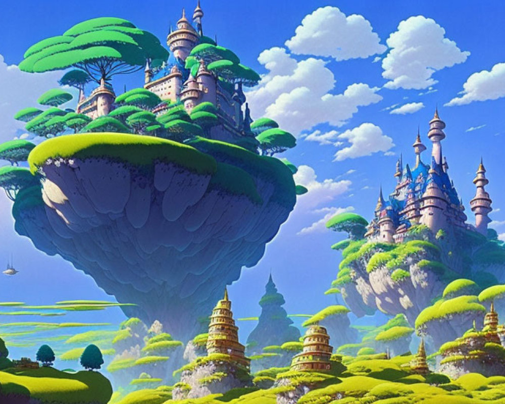 Fantasy landscape with floating islands and whimsical castles