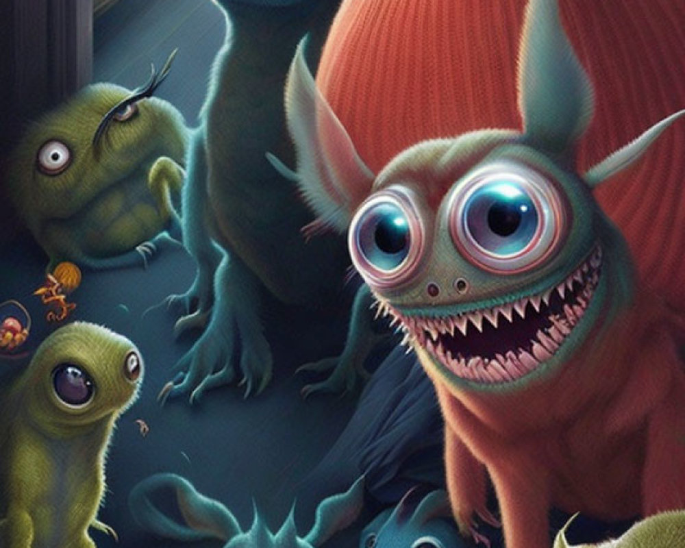 Whimsical Creatures with Big Eyes in Playful Monster Gathering